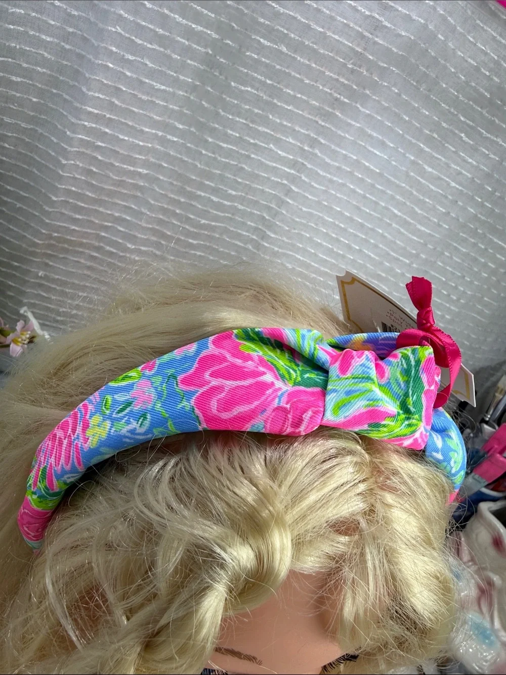(H) Lilly Pulitzer Pink, Blue & Green Floral Knot Headband